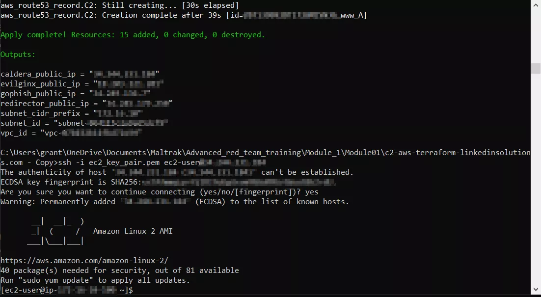 Snapshot of ssh into Caldera-C2