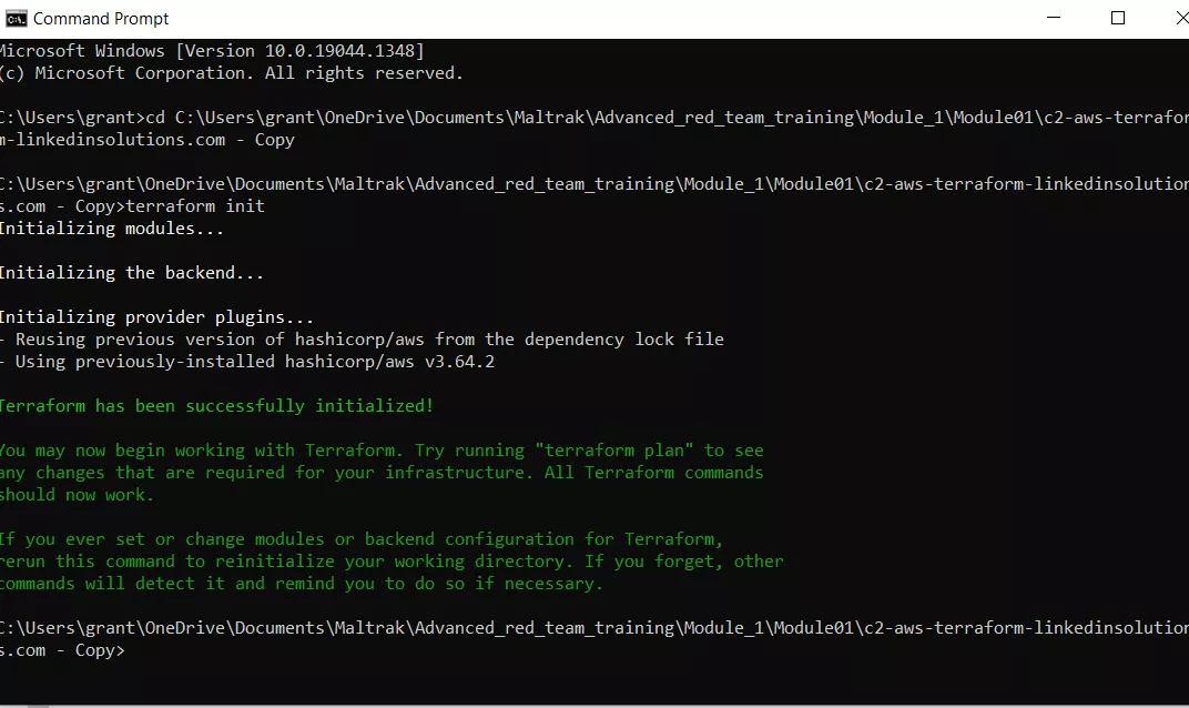 Snapshot of terraform init command
                                                            being run from the command line