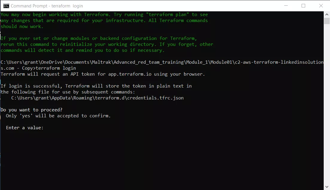 Snapshot of terraform login_1 command
                                                            being run from the command line