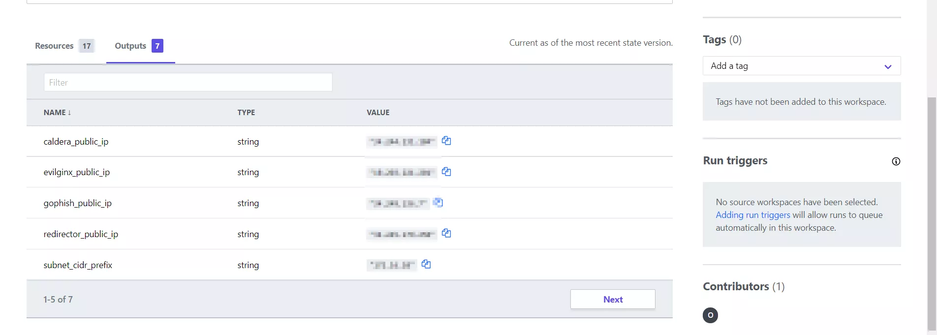 Snapshot of Terraform Outputs