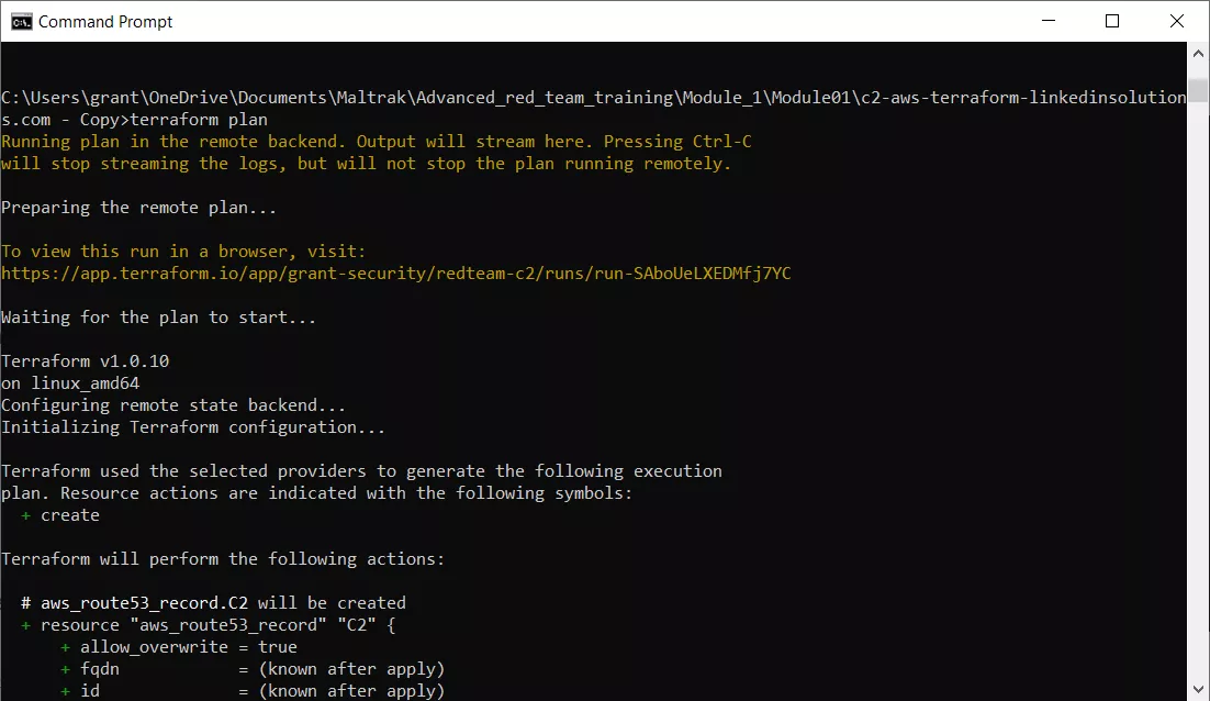 Snapshot of terraform plan command
                                                                being run from the command line